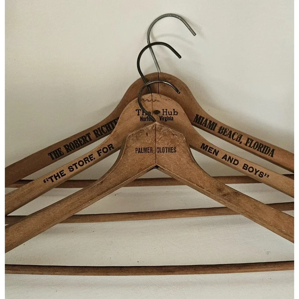 Lot of 3 Wooden Vintage Hangers With Advertising Fla & Va
